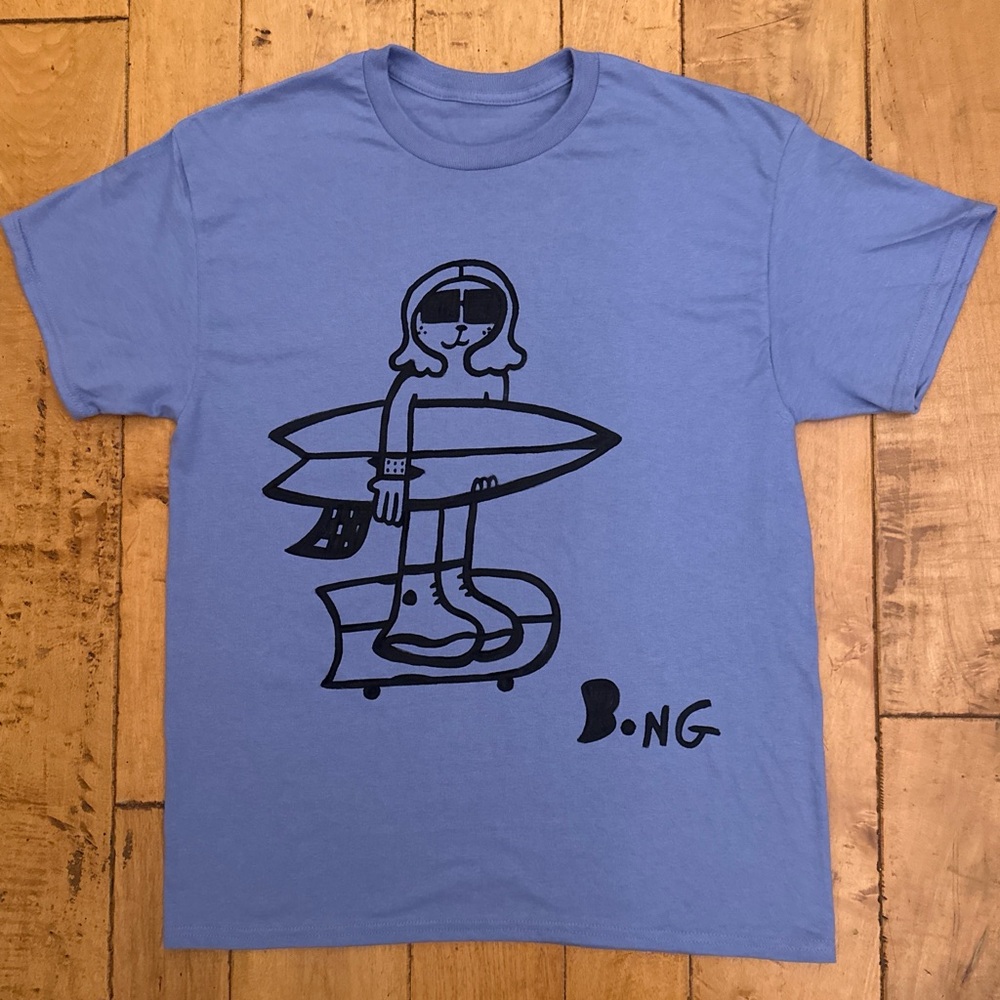 Blue Graphic T-Shirt with Surfing Dog Design